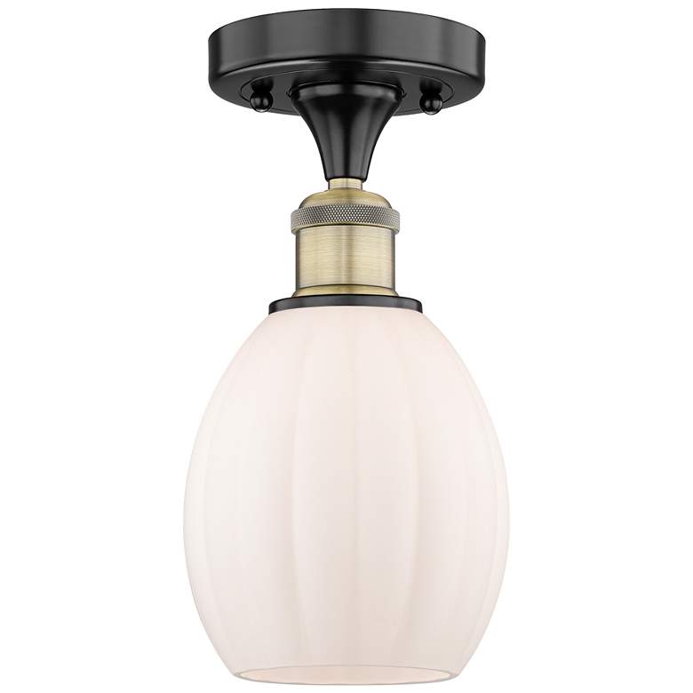 Image 1 Eaton 5.5"W Black Antique Brass Semi.Flush Mount w/ Matte White Glass