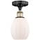 Eaton 5.5"W Black Antique Brass Semi.Flush Mount w/ Matte White Glass