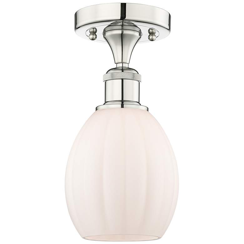 Image 1 Eaton 5.5"W Polished Nickel Semi.Flush Mount With Matte White Glass Sh