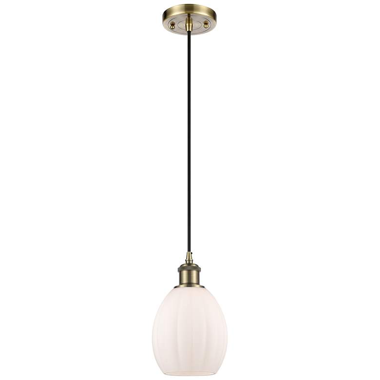 Image 1 Eaton 6" Antique Brass Cord Hung Mini Pendant w/ Matte White Shade