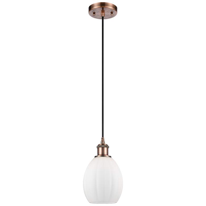 Image 1 Eaton 6" Antique Copper Cord Hung Mini Pendant w/ Matte White Shade