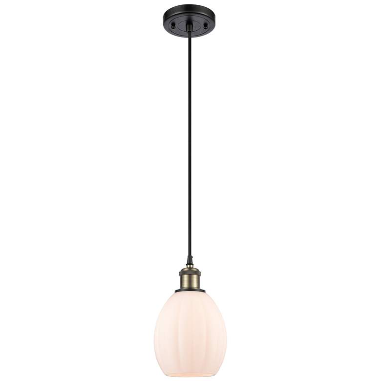 Image 1 Eaton 6" Black Antique Brass Cord Hung Mini Pendant w/ Matte White Sha