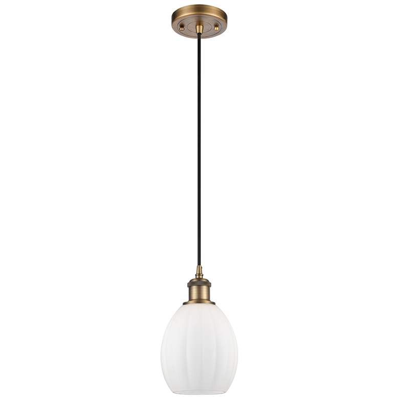 Image 1 Eaton 6" Brushed Brass Cord Hung Mini Pendant w/ Matte White Shade