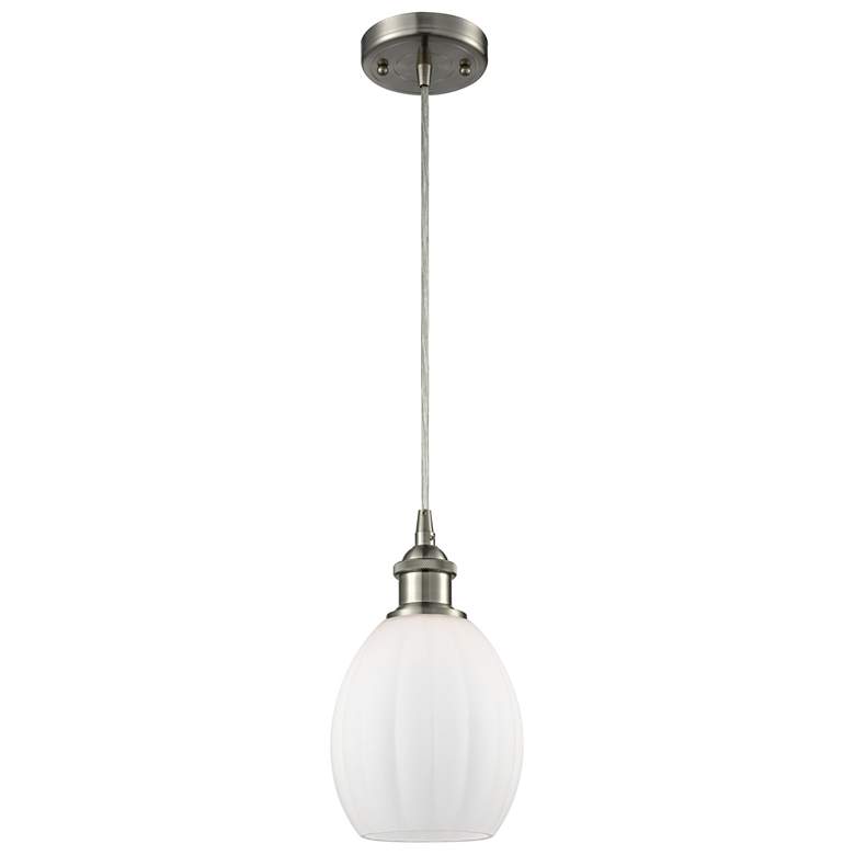 Image 1 Eaton 6" Brushed Satin Nickel Cord Hung Mini Pendant w/ Matte White Sh