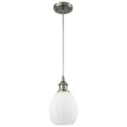Eaton 6" Brushed Satin Nickel Cord Hung Mini Pendant w/ Matte White Sh