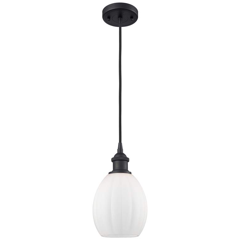 Image 1 Eaton 6" Matte Black Cord Hung Mini Pendant w/ Matte White Shade