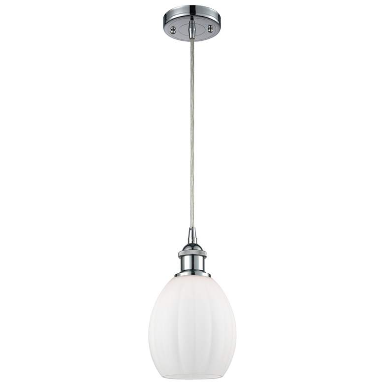 Image 1 Eaton 6" Polished Chrome Cord Hung Mini Pendant w/ Matte White Shade