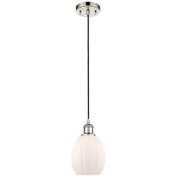 Eaton 6" Polished Nickel Cord Hung Mini Pendant w/ Matte White Shade