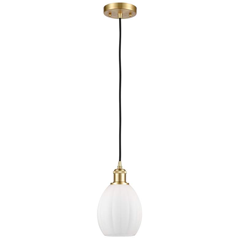 Image 1 Eaton 6" Satin Gold Cord Hung Mini Pendant w/ Matte White Shade