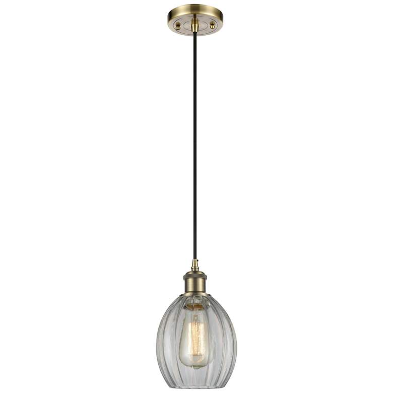 Image 1 Eaton 6" Wide Antique Brass Corded Mini Pendant w/ Clear Shade