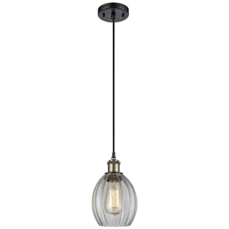 Image 1 Eaton 6" Wide Black Brass Corded Mini Pendant w/ Clear Shade