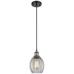 Eaton 6" Wide Black Brass Corded Mini Pendant w/ Clear Shade