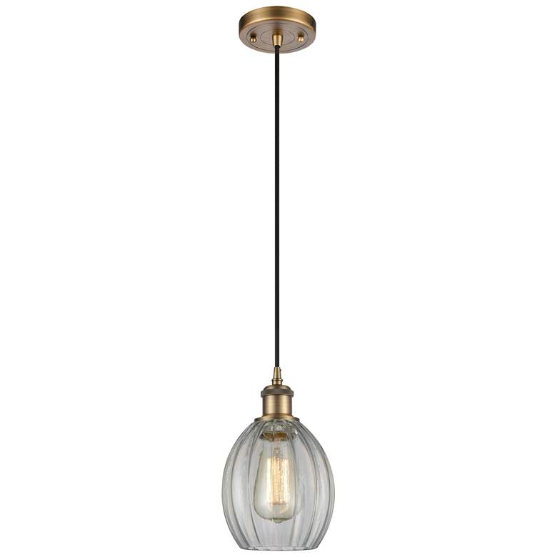 Image 1 Eaton 6" Wide Brushed Brass Corded Mini Pendant w/ Clear Shade