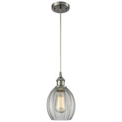 Eaton 6" Wide Brushed Satin Nickel Corded Mini Pendant w/ Clear Shade