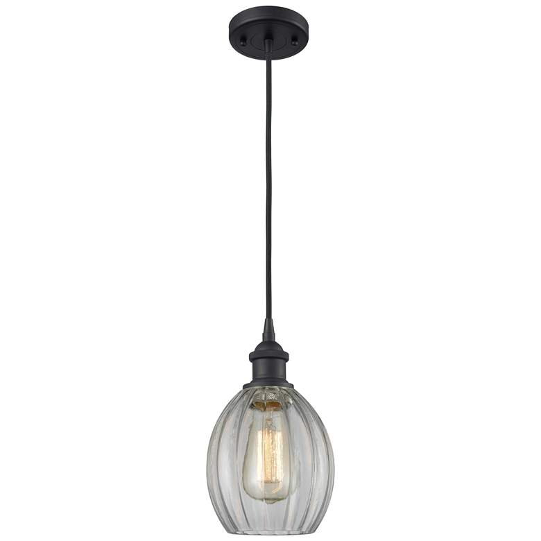 Image 1 Eaton 6" Wide Matte Black Corded Mini Pendant w/ Clear Shade