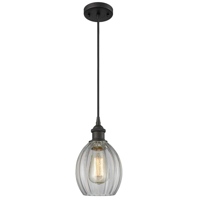 Image 1 Eaton 6" Wide Oil Rubbed Bronze Corded Mini Pendant w/ Clear Shade
