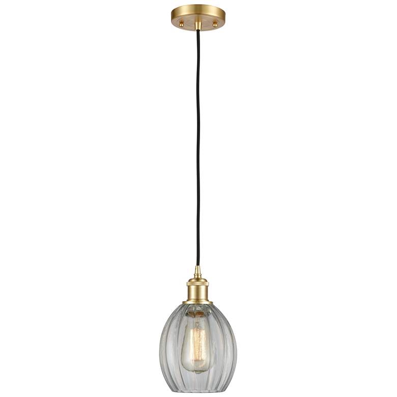 Image 1 Eaton 6" Wide Satin Gold Corded Mini Pendant w/ Clear Shade