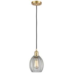 Eaton 6" Wide Satin Gold Corded Mini Pendant w/ Clear Shade