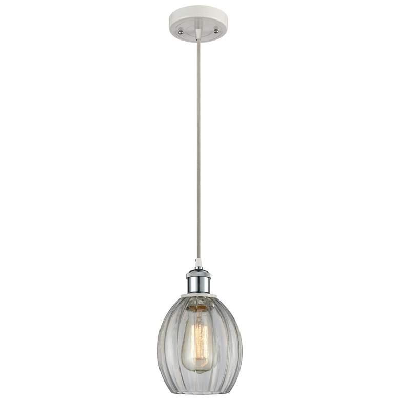 Image 1 Eaton 6 inch Wide White and Polished Chrome Corded Mini Pendant w/ Clear S