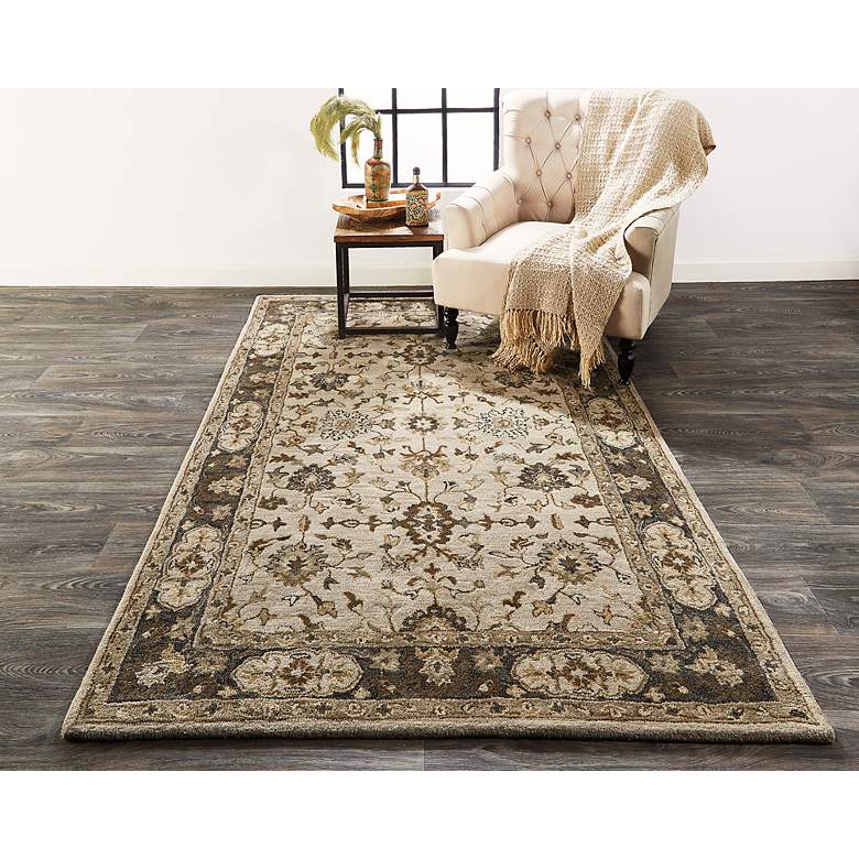 Image 1 Eaton 6548399 5&#39;x8&#39; Gray and Beige Persian Wool Area Rug