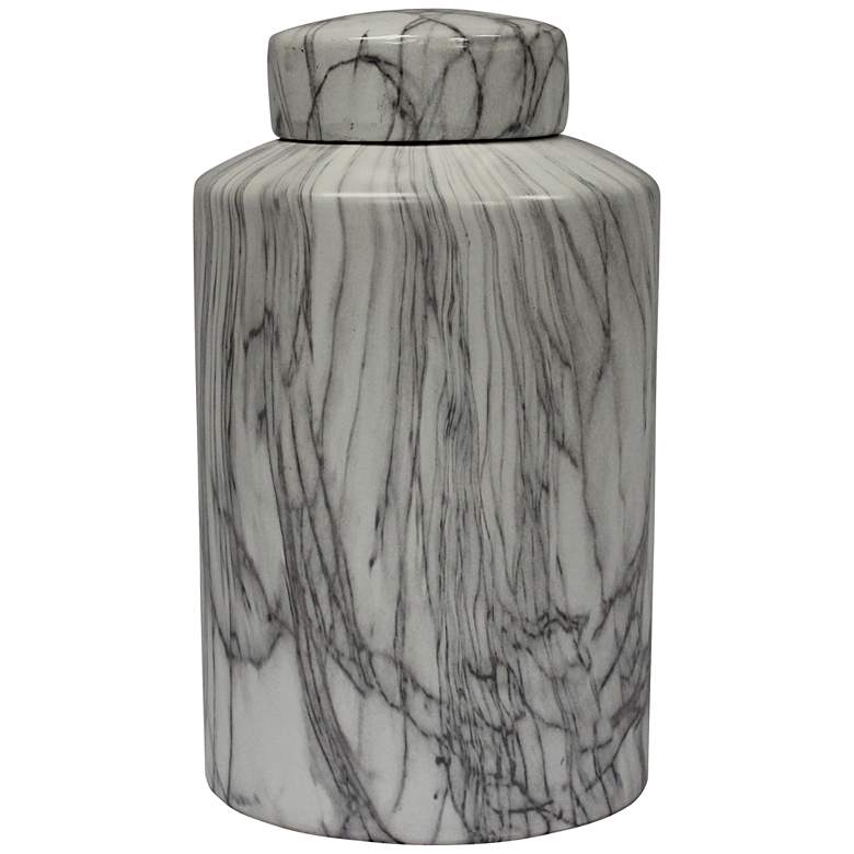 Image 1 Eaton Gray Marble 16 inch High Ceramic Covered Jar