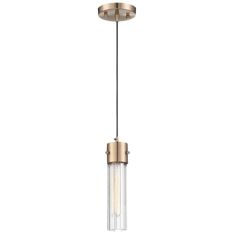 Image 1 Eaves; 1 Light; Pendant; Copper Brushed Brass Finish w/ Clear Ribbed Glass