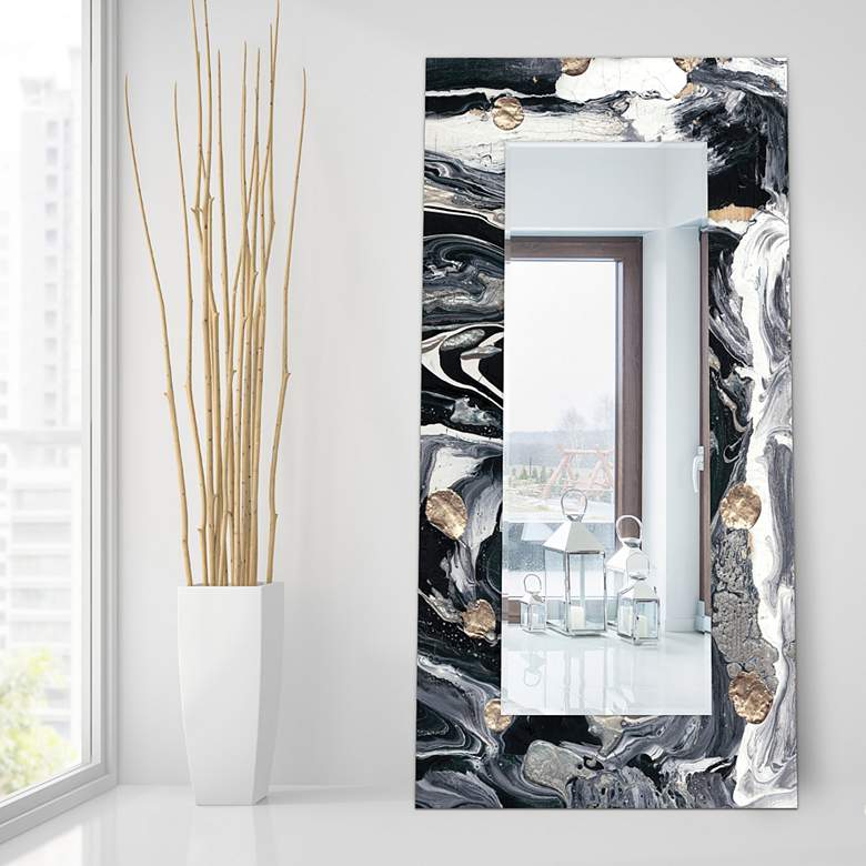 Image 2 Ebony and Ivory Art Glass 36" x 72" Rectangular Wall Mirror