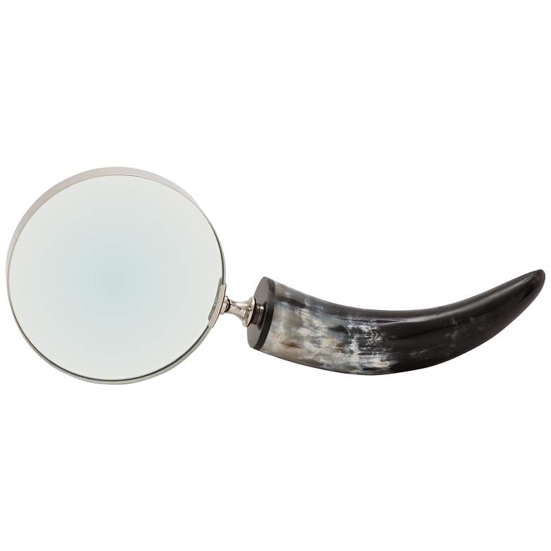 Image 1 Ebony Black and Ivory 15 inch Long Horn Magnifying Glass