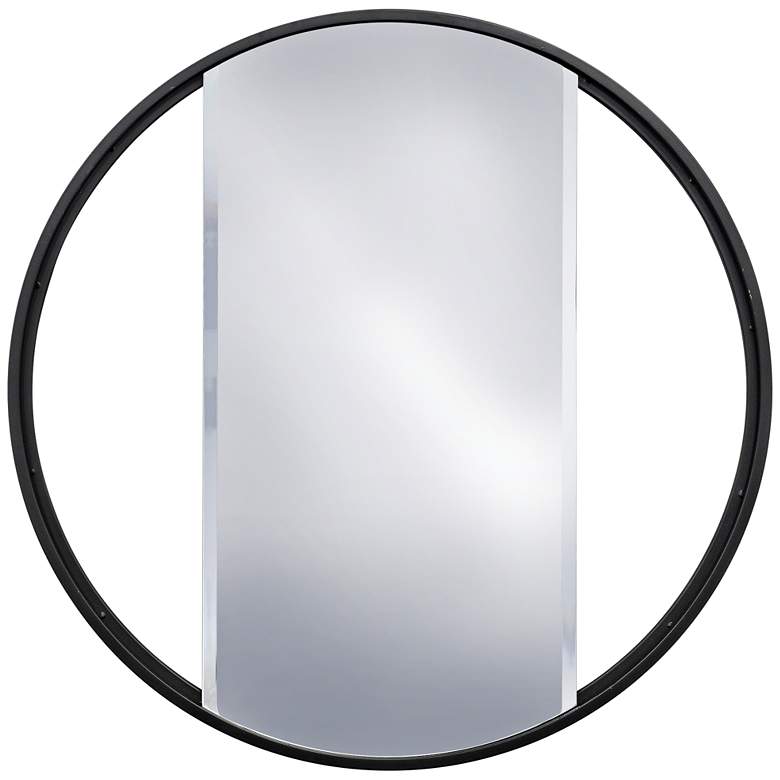 Image 1 Ebony Painted Black 24" Round Window Panel Wall Mirror