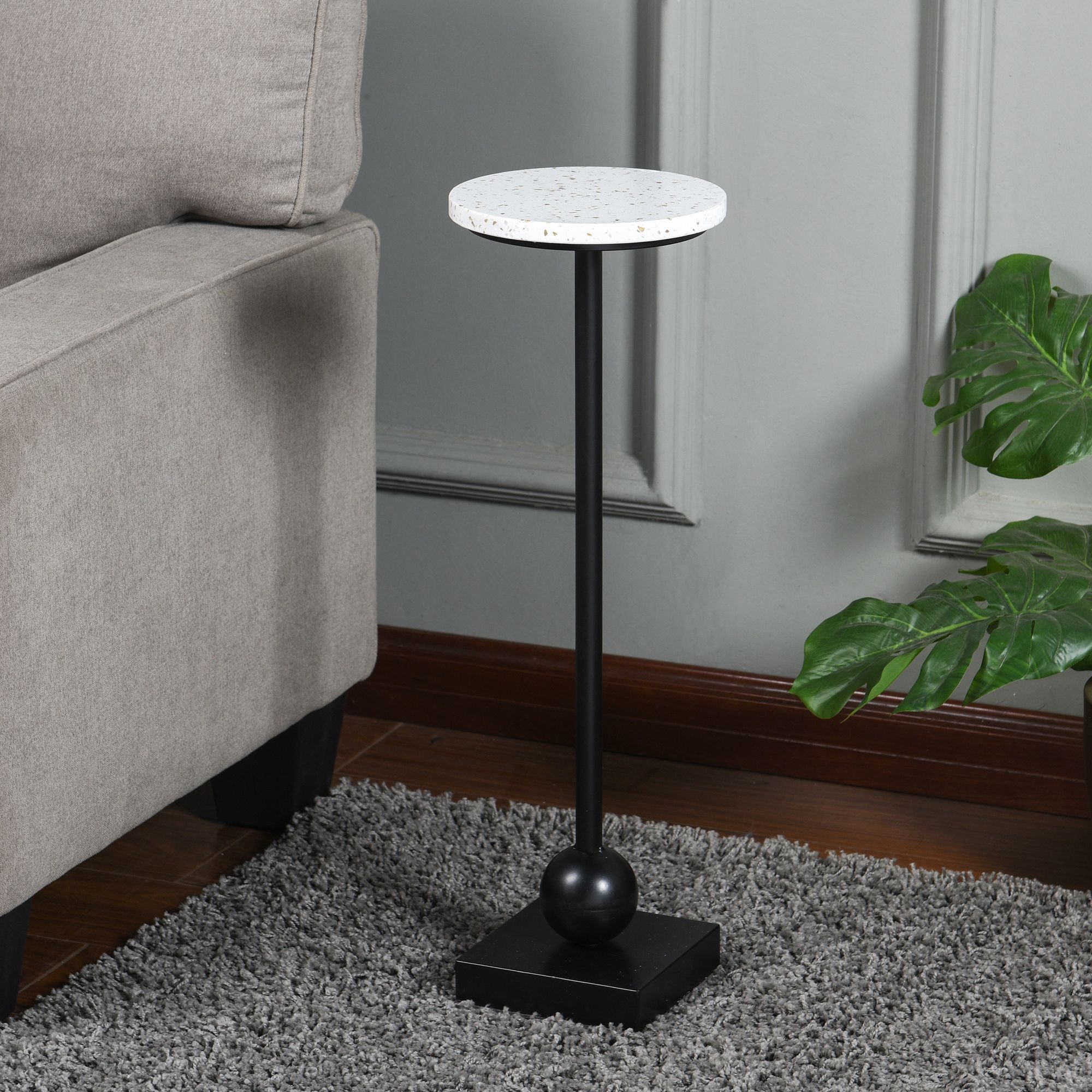 Image 5 Ebony Pedestal Drinking Table With White & Gold Flaked Top more views