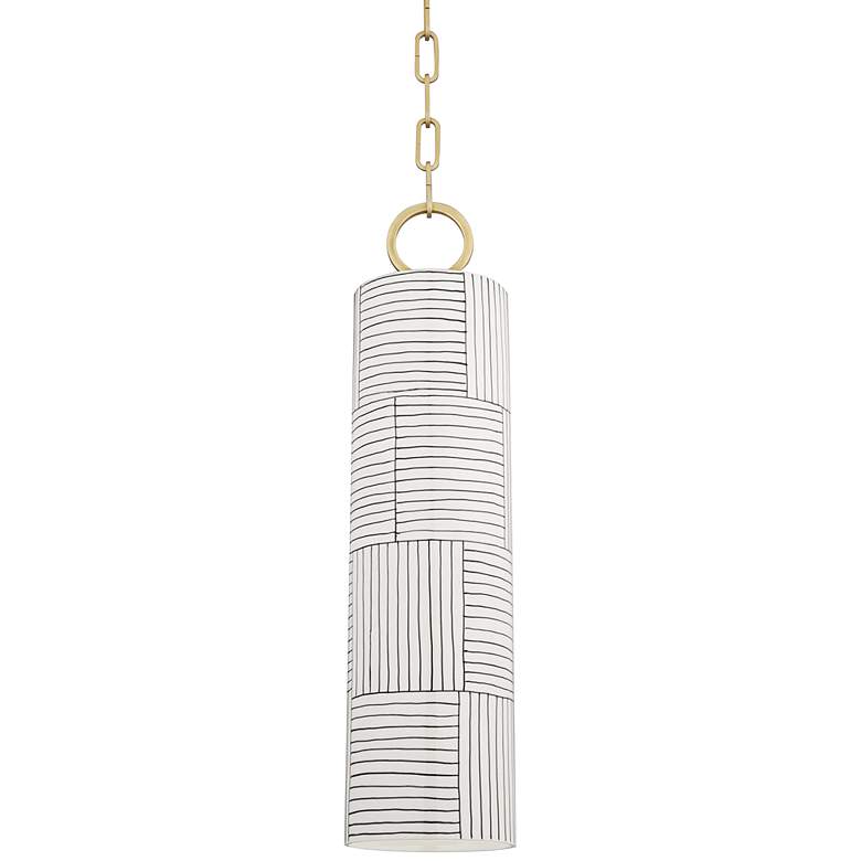 Image 2 eBrookville 5" Wide Aged Brass Pendant Light with Stripe Ceramic