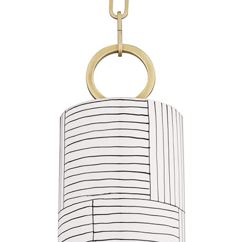 Image 3 eBrookville 5 inch Wide Aged Brass Pendant Light with Stripe Ceramic more views
