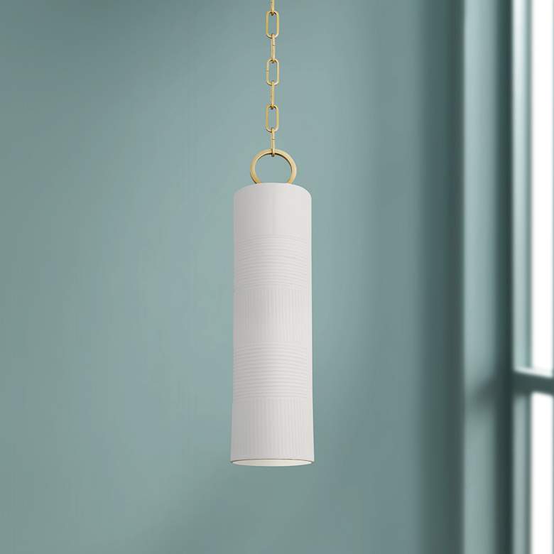 Image 1 eBrookville 5 inch Wide Aged Brass Pendant Light with White Ceramic