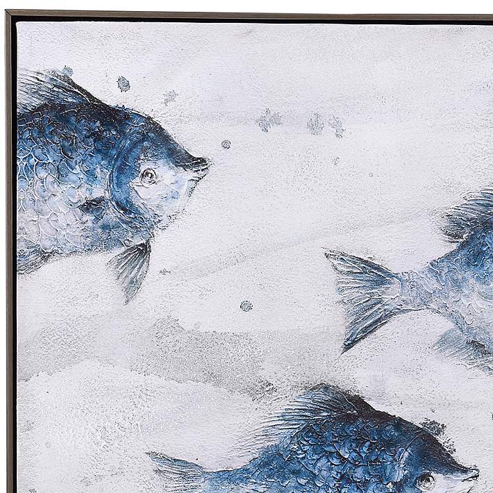 Ecco 5 Blue Abstract Fish Framed and Hand-Painted on Canvas