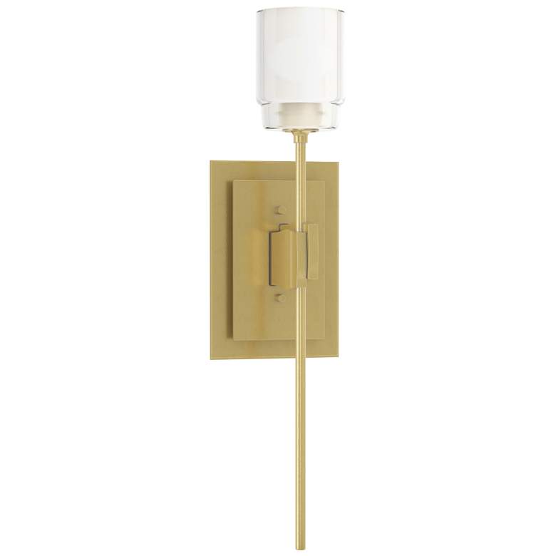 Image 1 Echo 16.2" High Modern Brass Sconce With Cast Glass Shade