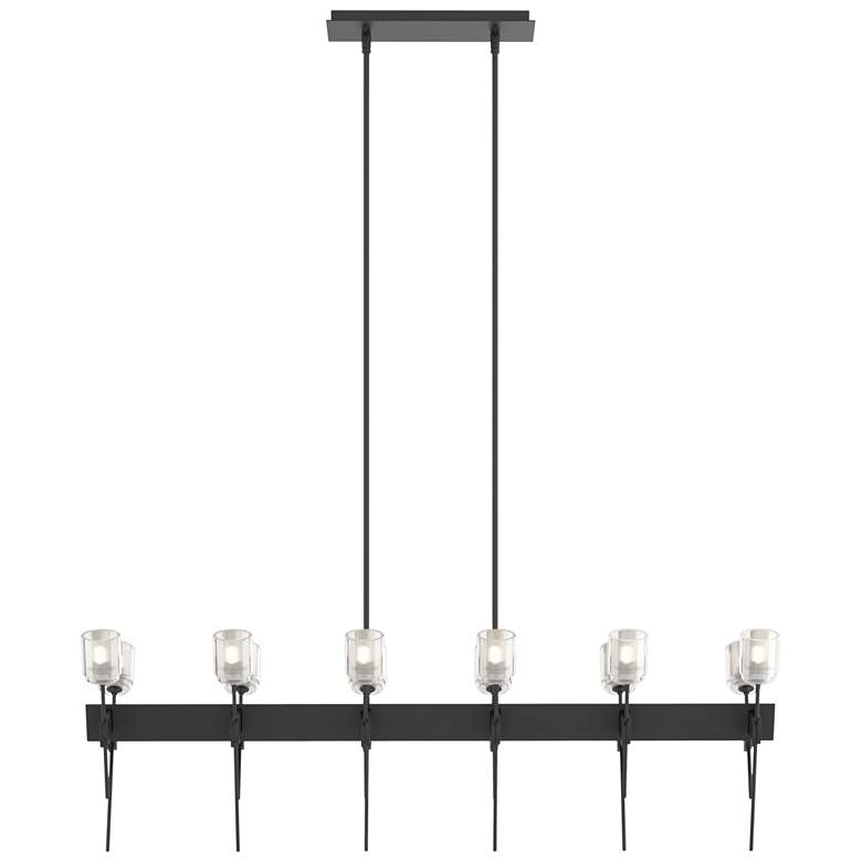 Image 1 Echo 48" Wide 12-Light Black Linear Pendant With Cast Glass Shade