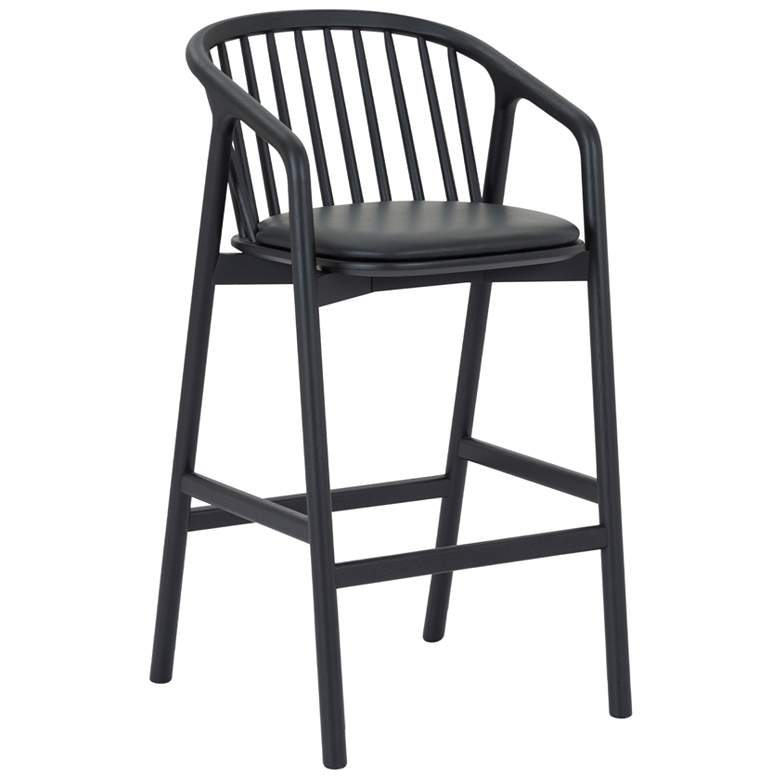 Image 1 Echo Black Oak Wood and Faux Leather Bar Stool