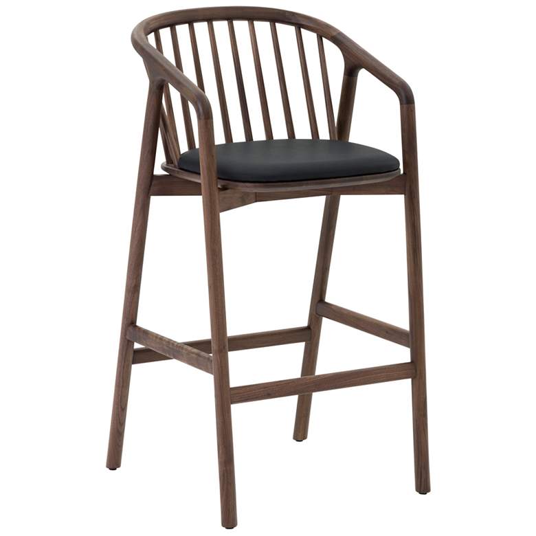 Image 1 Echo Walnut Wood and Black Faux Leather Counter Stool