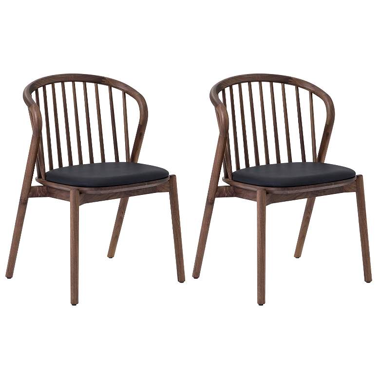 Image 1 Echo Walnut Wood and Black Faux Leather Dining Chairs - Set of 2