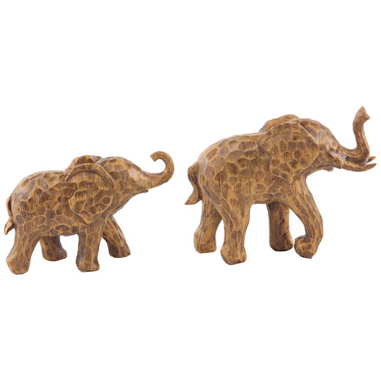 Image 1 Eclectic Brown Polystone Stylized Elephant Figurine Set of 2