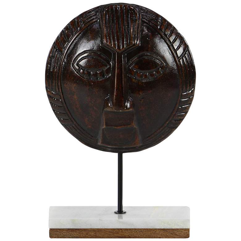 Image 1 Eclectic Dark Brown 15" High Paper Mache Mask Sculpture
