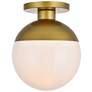 Eclipse 1 Lt Brass Flush Mount With Frosted White Glass