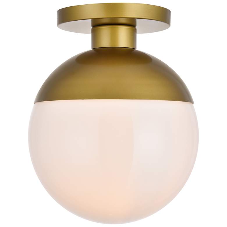 Image 2 Eclipse 1 Lt Brass Flush Mount With Frosted White Glass