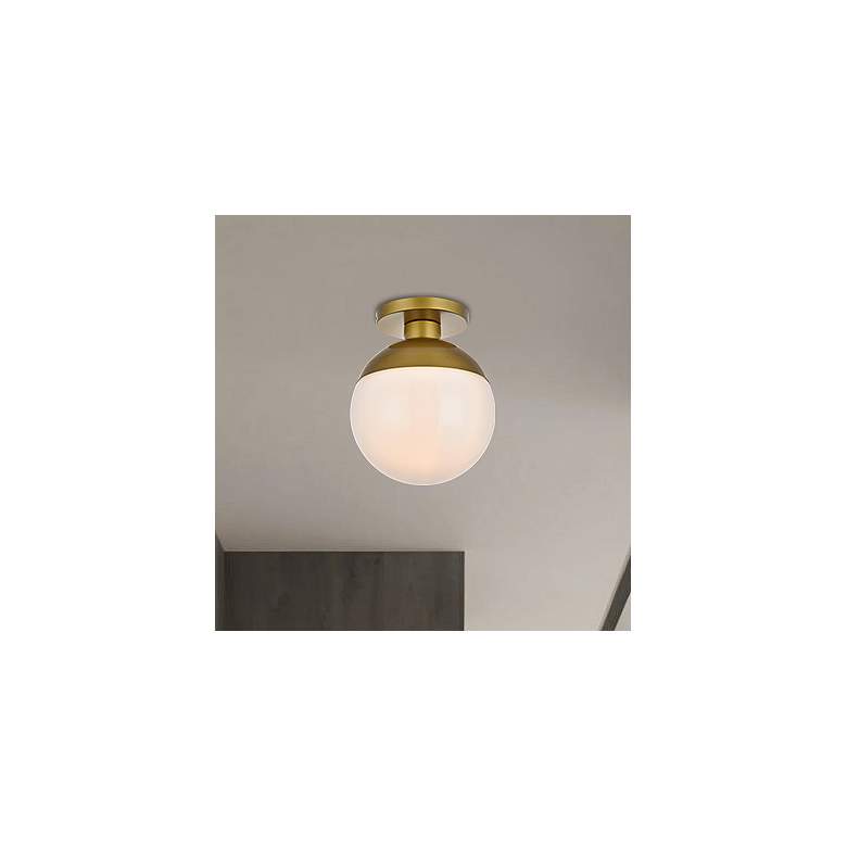 Image 1 Eclipse 1 Lt Brass Flush Mount With Frosted White Glass