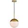 Eclipse 10" Wide Brass Globe Mini Pendant w/ White Glass