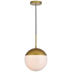 Eclipse 10" Wide Brass Globe Mini Pendant w/ White Glass
