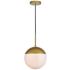 Eclipse 10" Wide Brass Globe Mini Pendant w/ White Glass