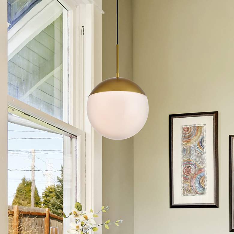 Image 1 Eclipse 10" Wide Brass Globe Mini Pendant w/ White Glass