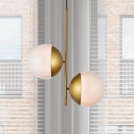 Eclipse 17 1/4" Wide Brass and White 2-Light Pendant Eclipse 17 1/4" Wide Brass and White 2-Light Pendant