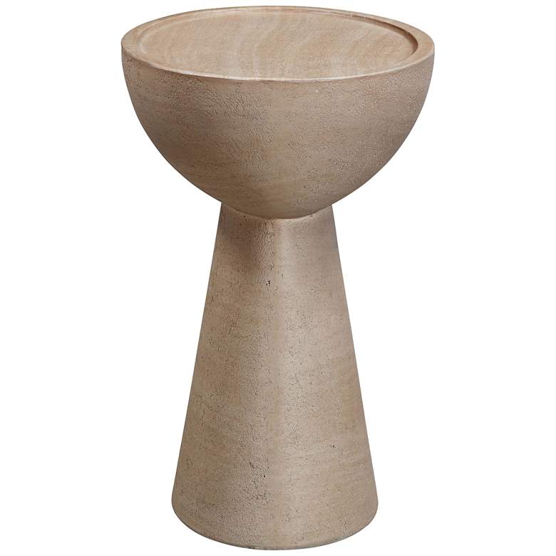 Image 6 Eclipse 17 3/4 inchW Faux Travertine Indoor/Outdoor Side Table more views